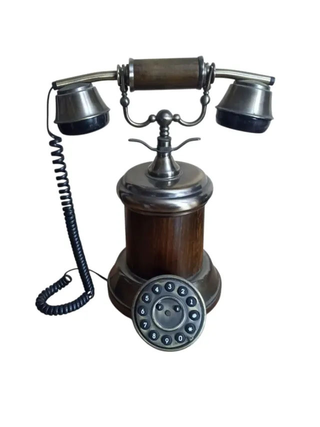 Teléfono Antiguo Madera y Metal funcional