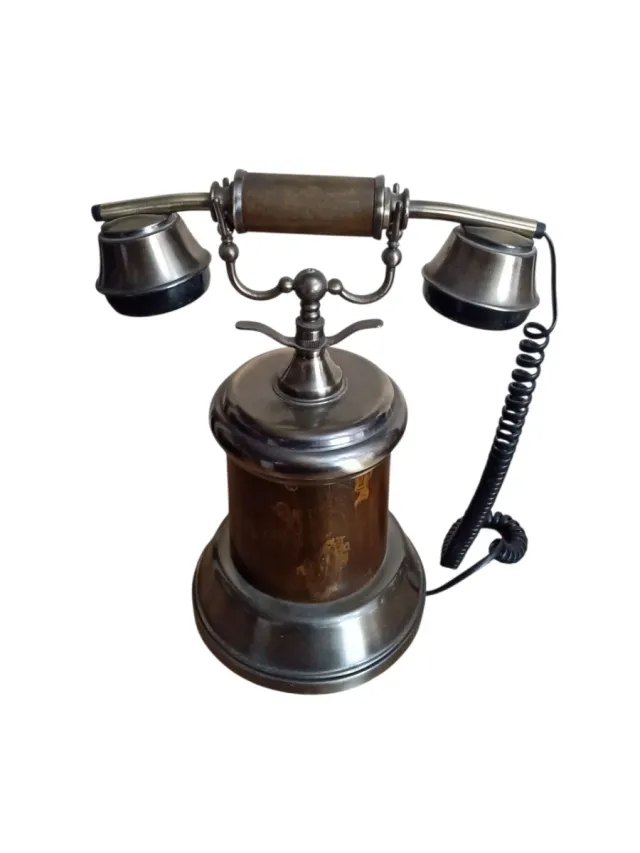 Teléfono Antiguo Madera y Metal funcional