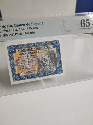 Billete 1 Peseta España 1940 PMG 65