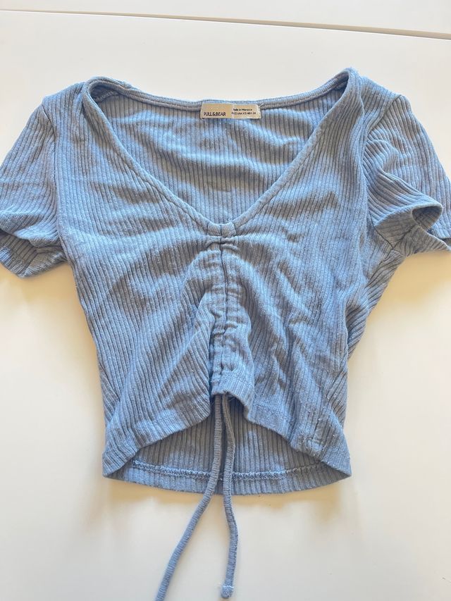 Pull&Bear Top Azul Fruncido Talla XS