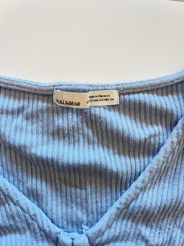 Pull&Bear Top Azul Fruncido Talla XS