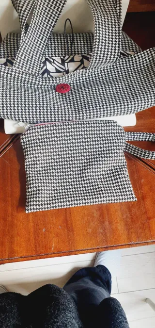 Borsa pied de poule nuova con pochette