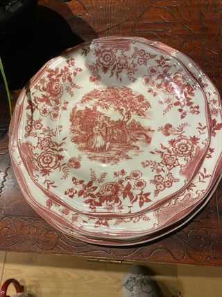 Platos La Cartuja Diseño Floral Rojo