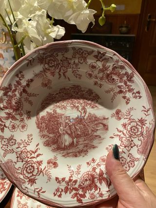 Platos La Cartuja Diseño Floral Rojo