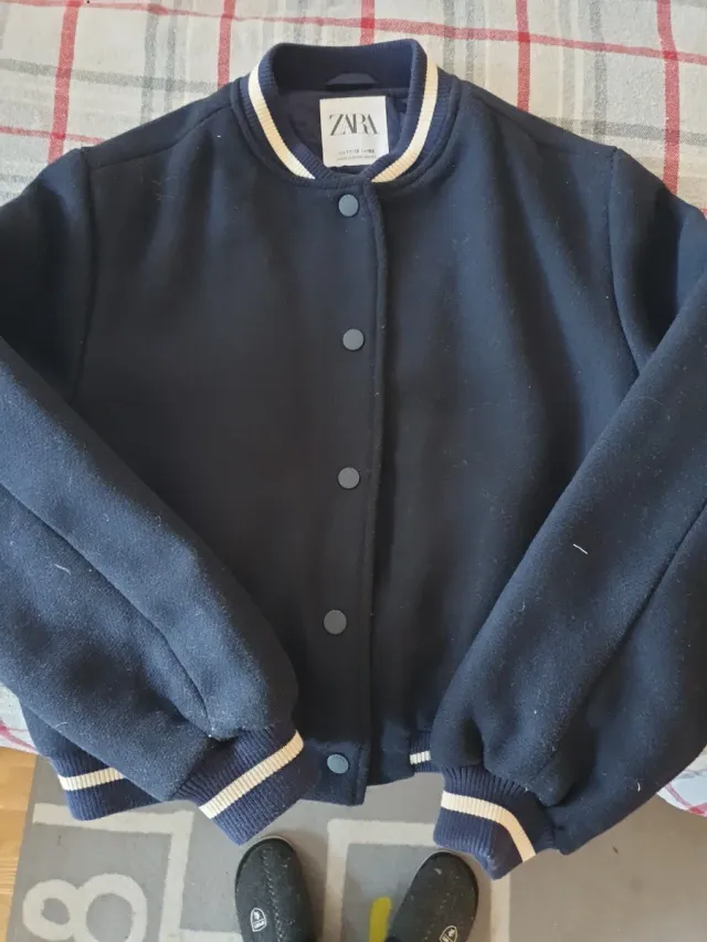 Cazadora Bomber Zara Paño Azul Marino Talla M
