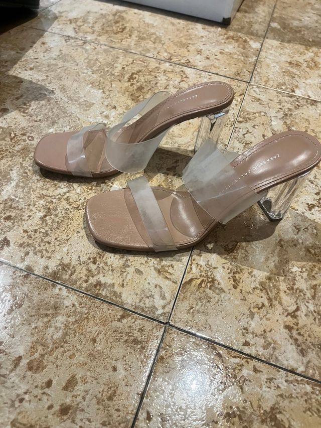 Sandalias Zara Talla 38 Tacón Transparente