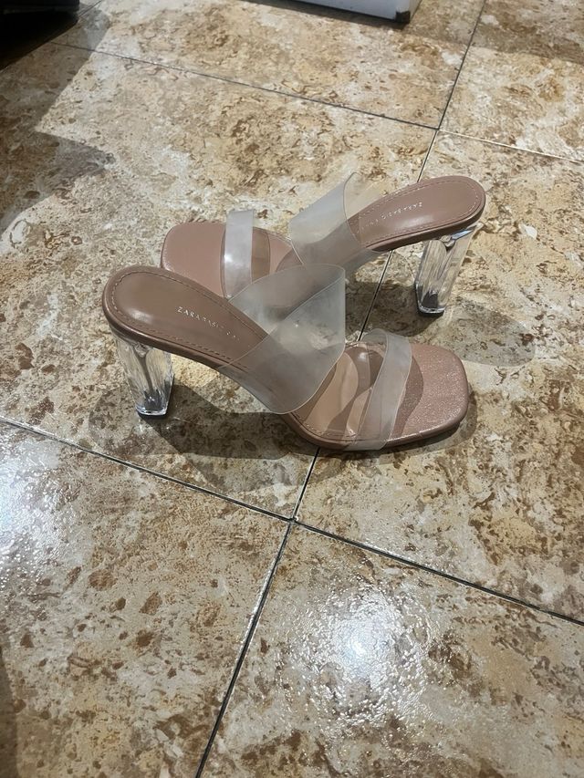 Sandalias Zara Talla 38 Tacón Transparente