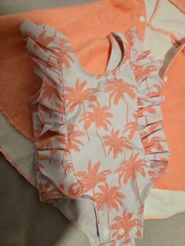 Set costume da bagno e poncho per bambina con palme