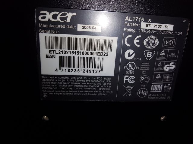 Pantalla Acer AL1715 Plata