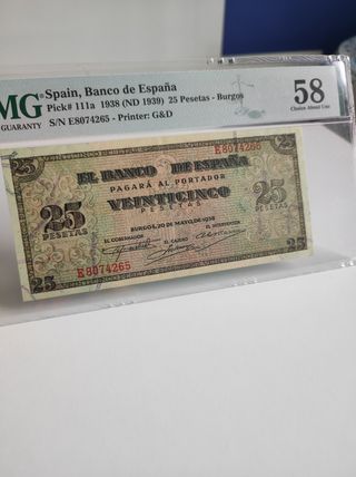Billete 25 Pesetas España 1938 PMG 58