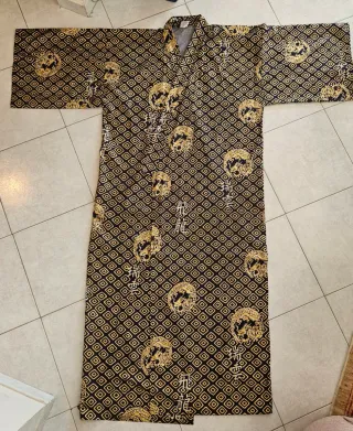 Kimono estivo da uomo in cotone blu e oro