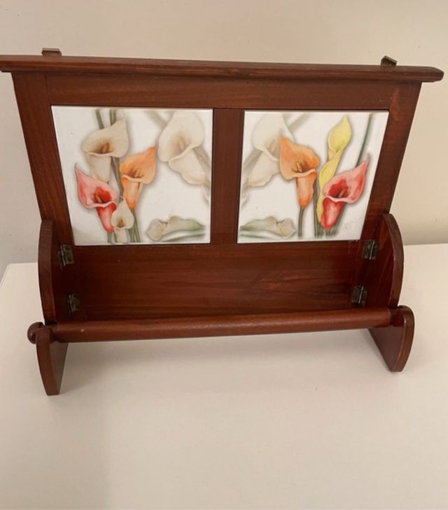 Porta Scottex Legno Vintage con Ceramica Floreale