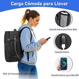 Mochila Viaje Cabina Ryanair USB Taygeer Negra