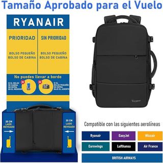 Mochila Viaje Cabina Ryanair USB Taygeer Negra