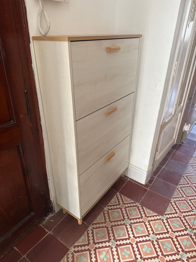 Zapatero 3 puertas madera y beige