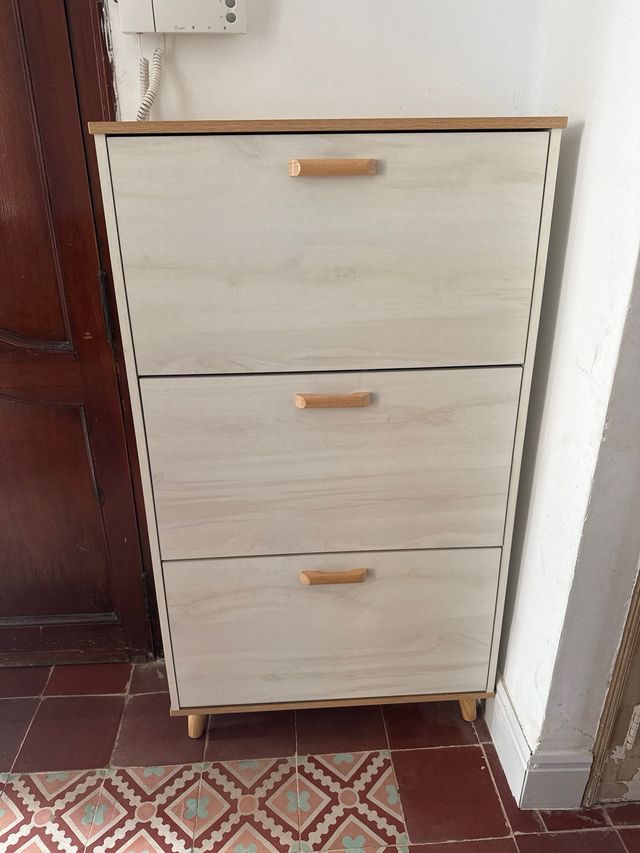 Zapatero 3 puertas madera y beige