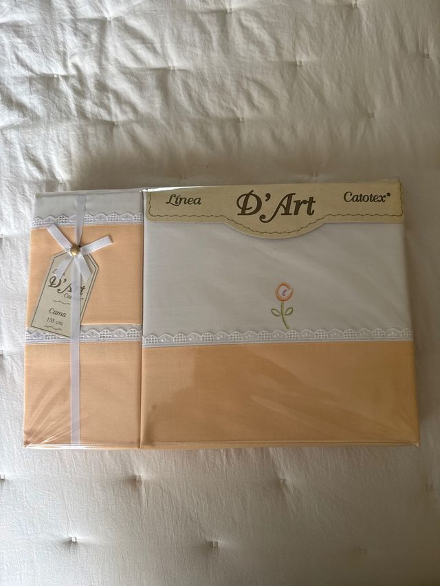 Juego sábanas vintage D'Art naranja/blanco