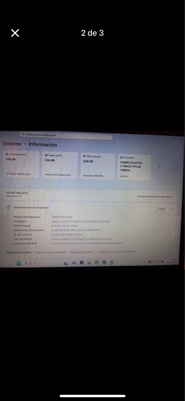 Acer Aspire A515-52 i7 Plata