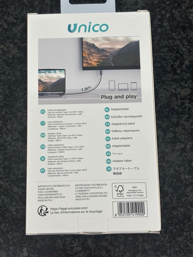 Cable Unico Type-C a HDTV 1.8m 4K