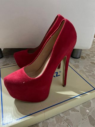 Tacones Rojos Suede Plataforma