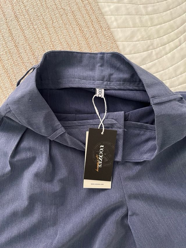 Pantalón palazzo azul con cinturón