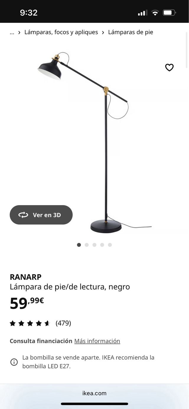 Lampada da terra Ikea Ranarp bianca e dorata
