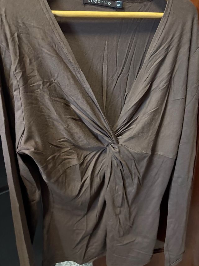 Camiseta LOGOTIPO marrón manga larga XL