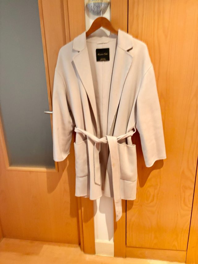 Abrigo Massimo Dutti Blanco Lana Cinturón