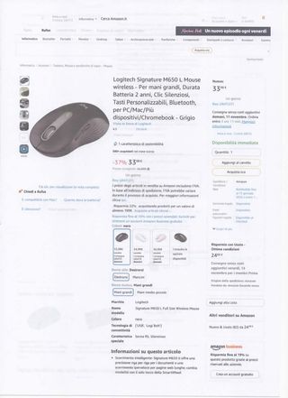 Mouse Wireless Logitech Signature M650L Nuovo