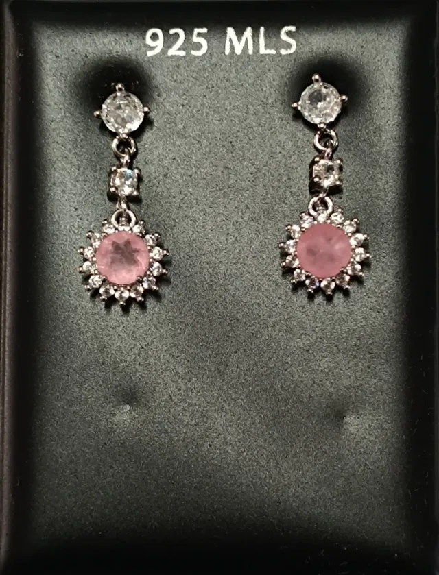 Pendientes Plata 925 MLS Piedra Rosa