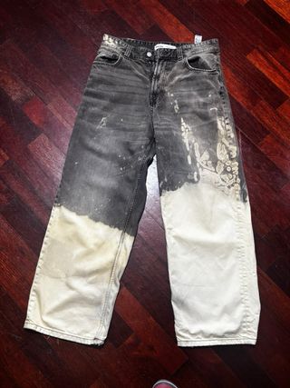 Pantaloni jeans grigi e bianchi fatti a mano