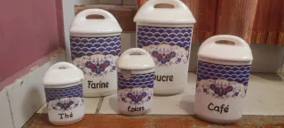 Antiguo Juego 5 Tarros Cocina Checoslovaquia