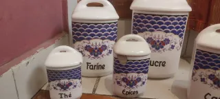 Antiguo Juego 5 Tarros Cocina Checoslovaquia