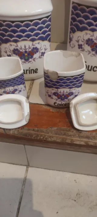 Antiguo Juego 5 Tarros Cocina Checoslovaquia