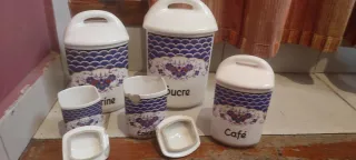 Antiguo Juego 5 Tarros Cocina Checoslovaquia