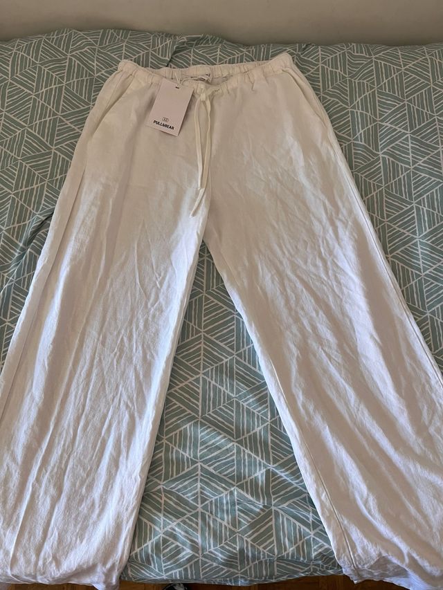 Pantalón Pull&Bear Lino Blanco Talla M