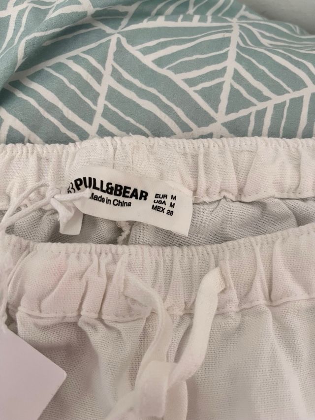 Pantalón Pull&Bear Lino Blanco Talla M