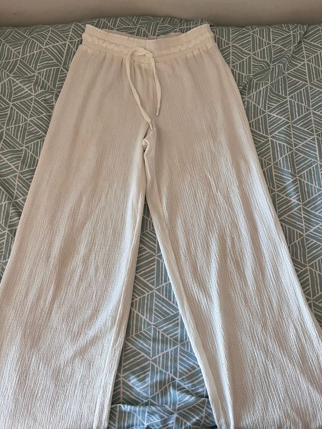 Pantalón blanco lino rugoso
