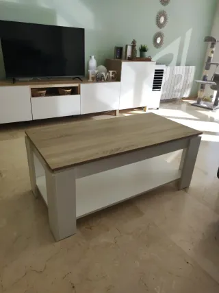 Mesa de centro elevable madera y blanca