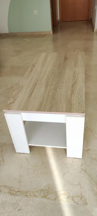 Mesa de centro elevable madera y blanca