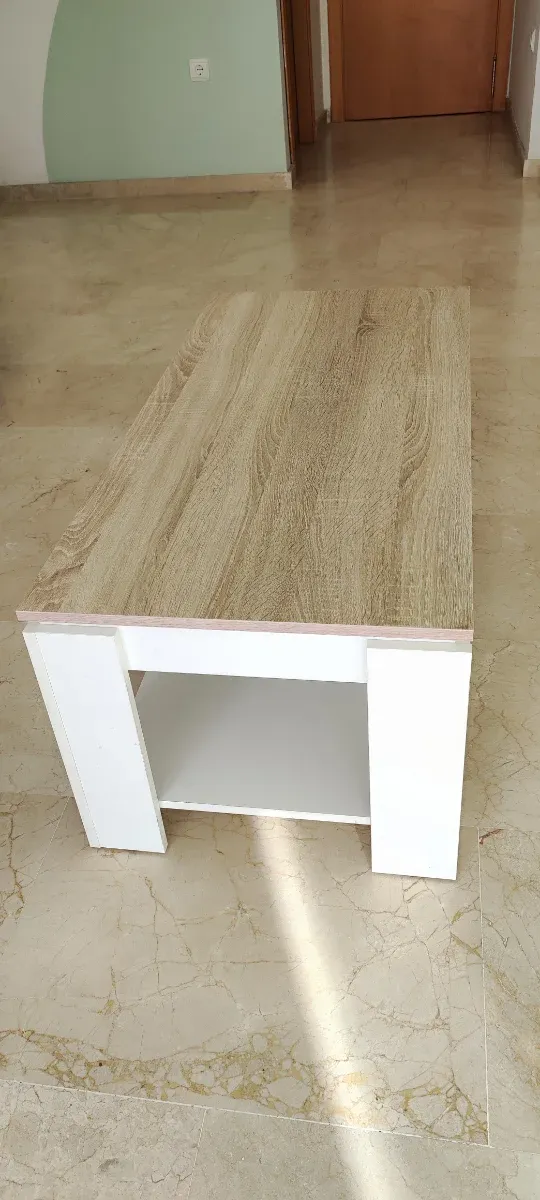 Mesa de centro elevable madera y blanca