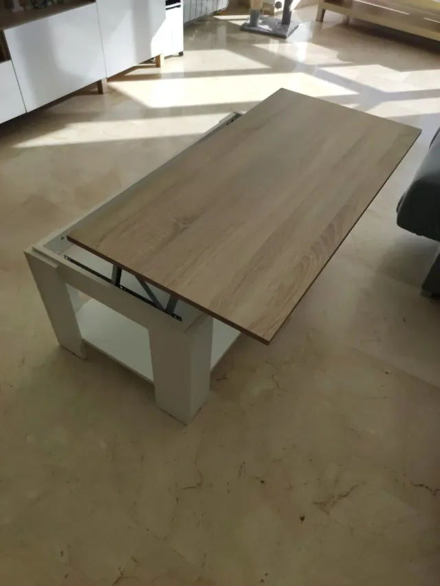 Mesa de centro elevable madera y blanca