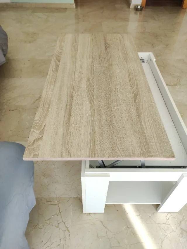 Mesa de centro elevable madera y blanca