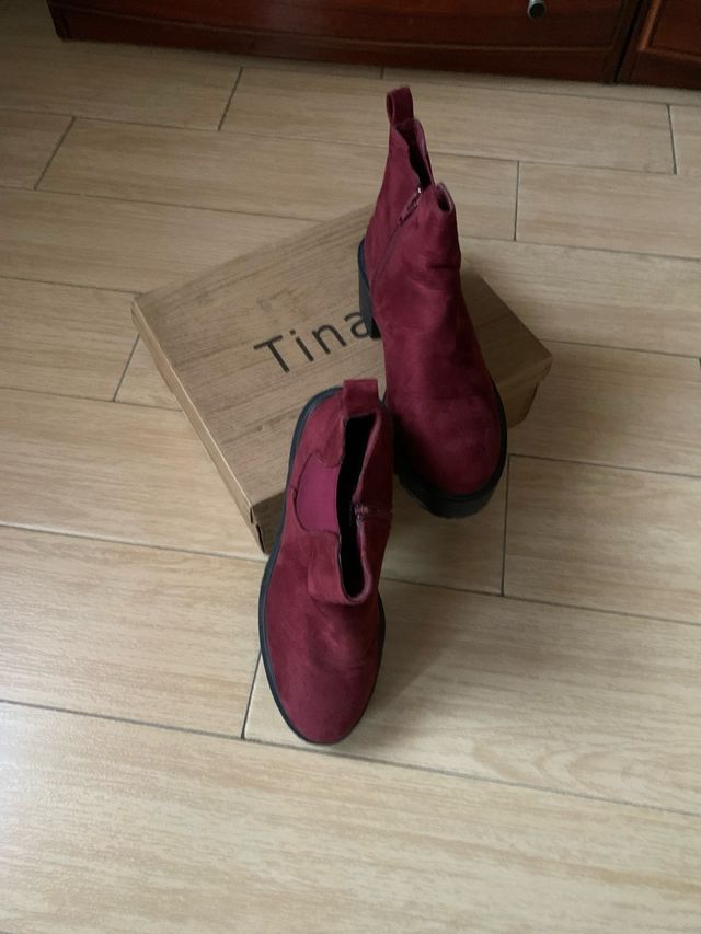 Botines granate tacón ancho plataforma