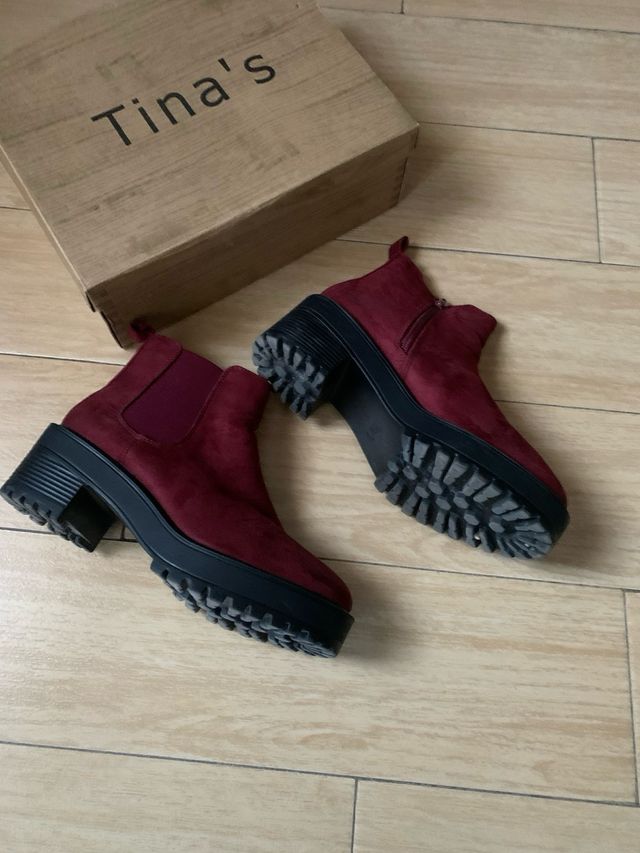 Botines granate tacón ancho plataforma