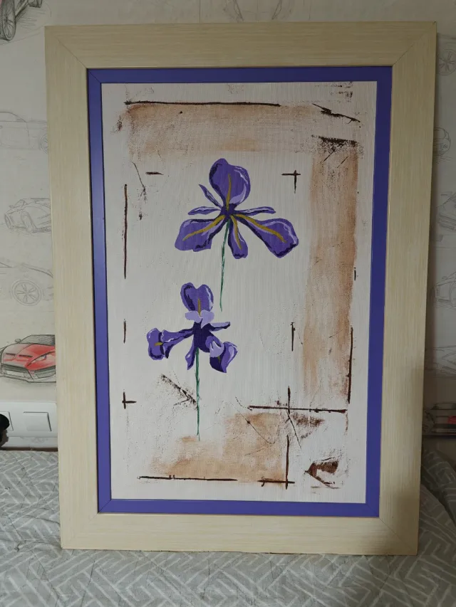 Cuadro floral morado y beige