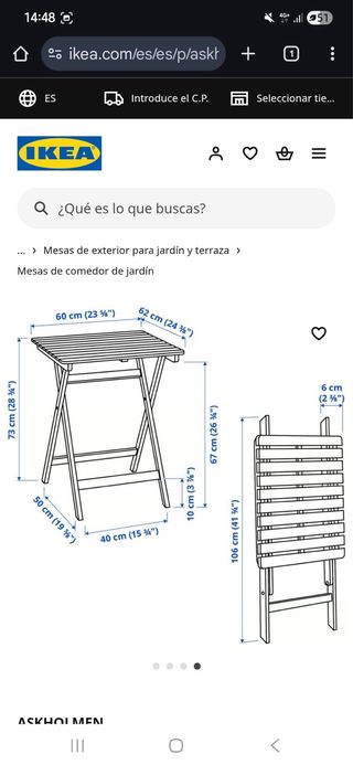 Conjunto mesa y sillas madera plegables