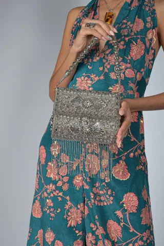 Bolso joya fiesta plata y verde