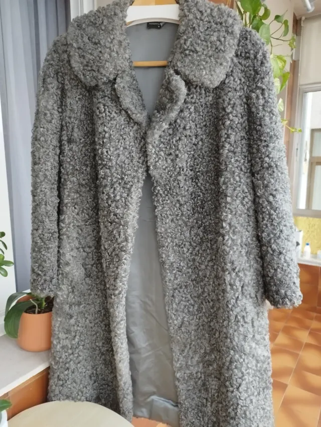 Abrigo de piel de cordero mujer gris