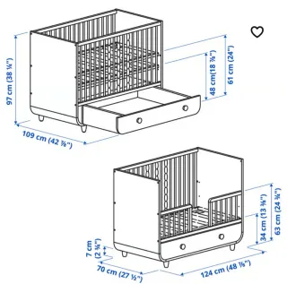 Cuna convertible IKEA MYLLRA, con colchón